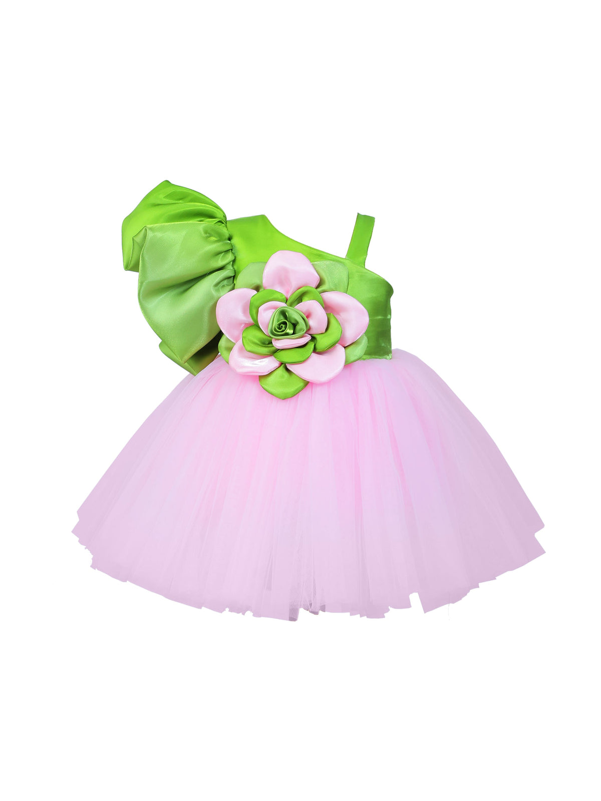 Enfance Sleeveless Floral Detailed Flare Net Party Dress - Green