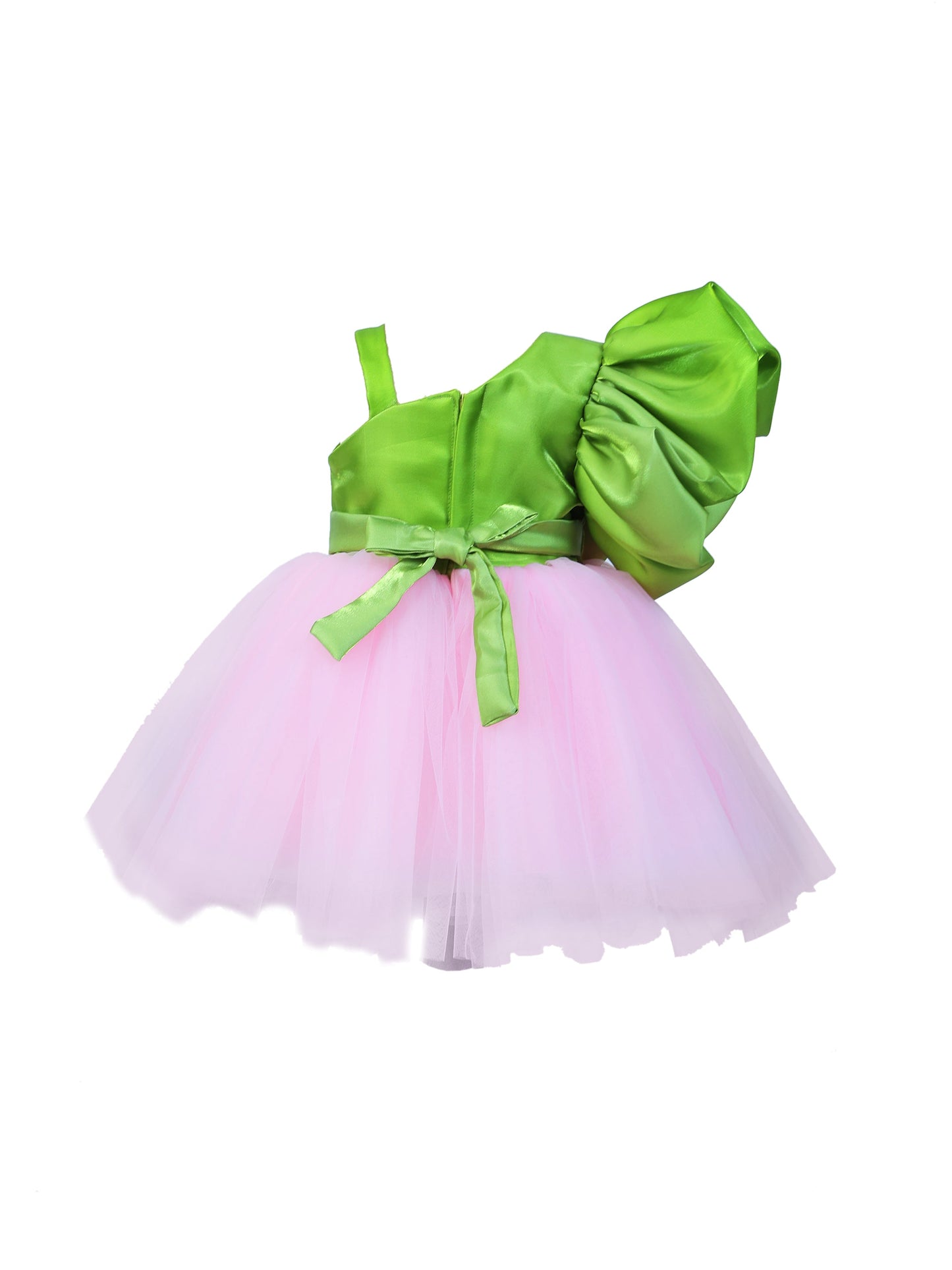 Enfance Sleeveless Floral Detailed Flare Net Party Dress - Green