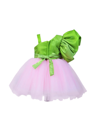 Enfance Sleeveless Floral Detailed Flare Net Party Dress - Green