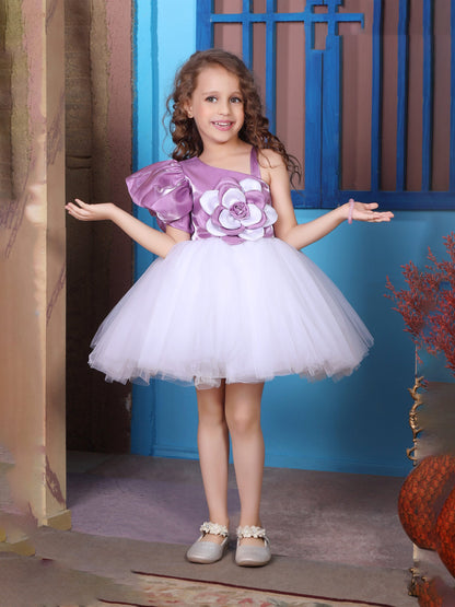 Enfance Sleeveless Floral Detailed Flare Net Party Dress - White
