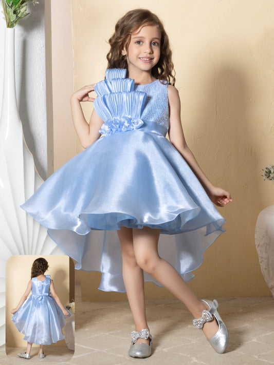 Enfance Sleeveless Floral Applique Flared Dress - P.Blue
