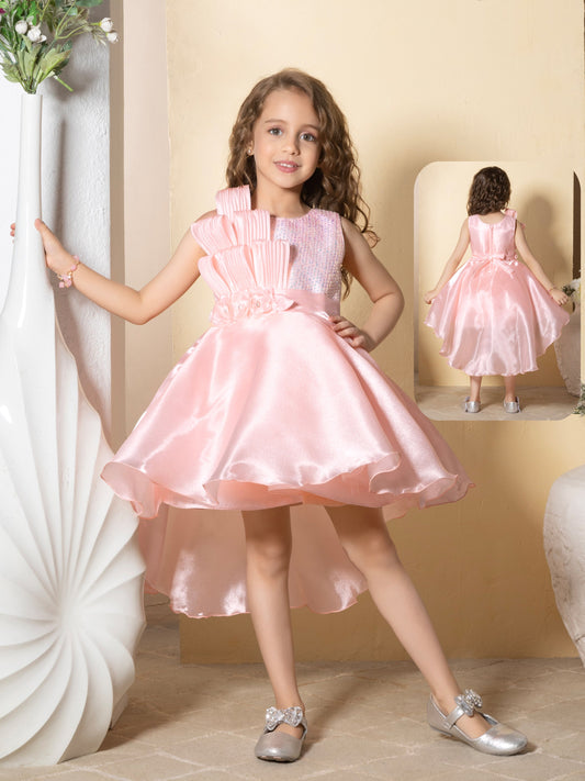 Enfance Sleeveless Floral Applique Flared Dress - Peach