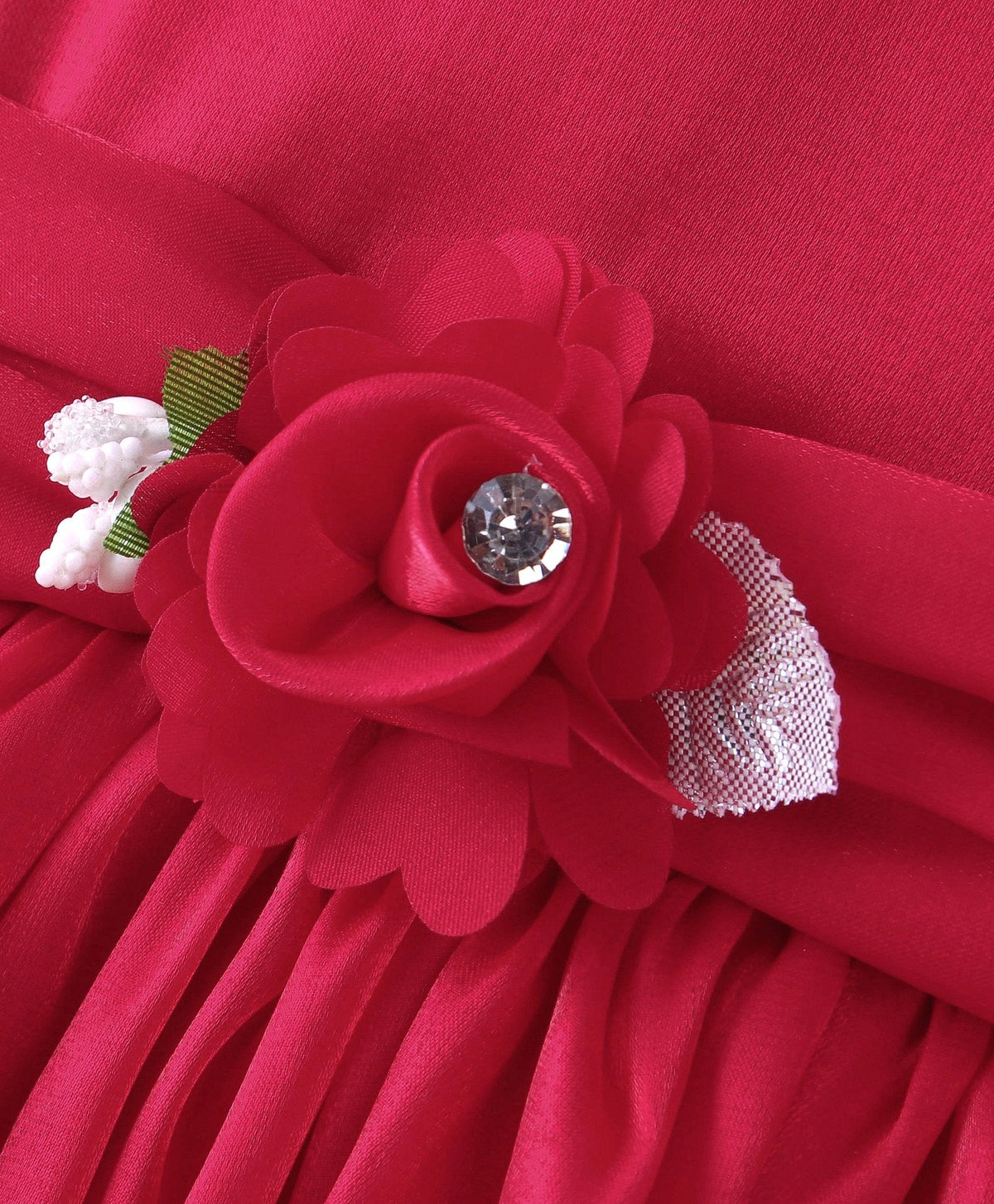 Enfance Sleeveless Flower Applique Solid Dress With Hairband And Booties-Rani