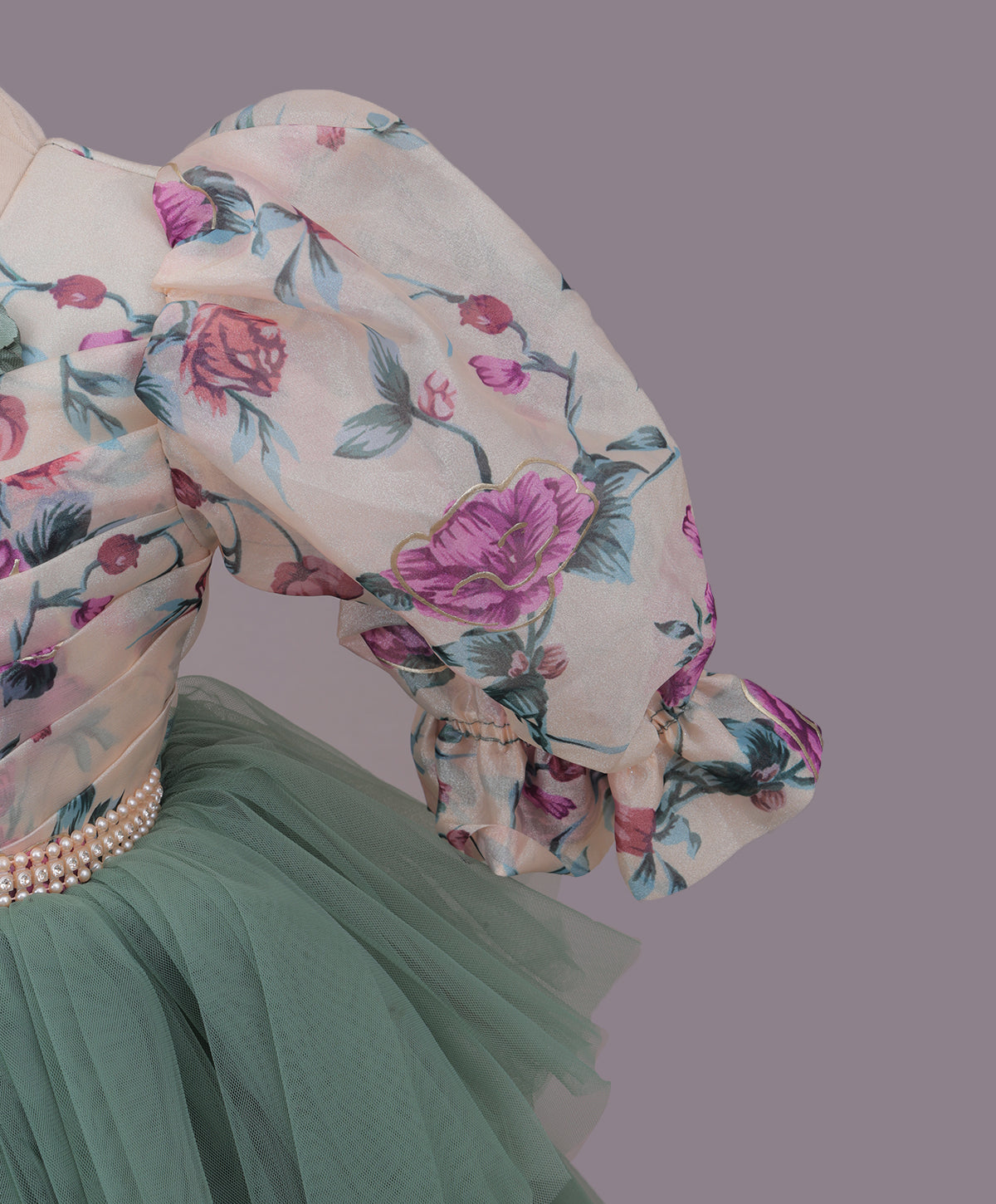 Enfance Three Fourth Sleeves Floral Detailed Party Dress - Pista
