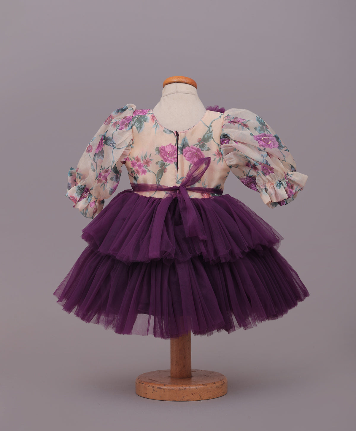 Enfance Three Fourth Sleeves Floral Detailed Party Dress - Wine