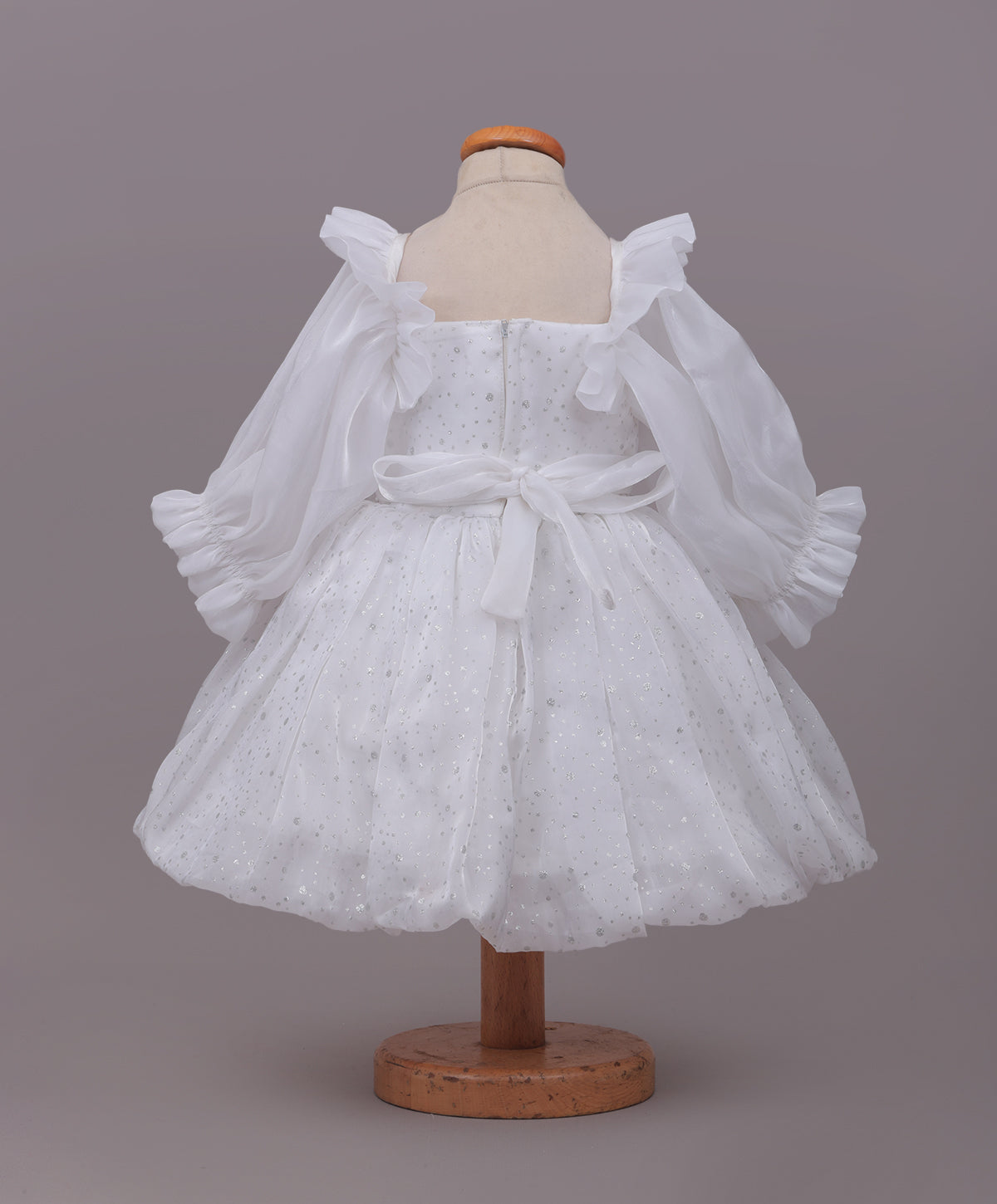Enfance Full Sleeves Floral Applique Detailed Net Dress - White