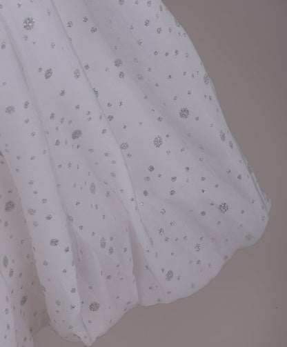 Enfance Full Sleeves Floral Applique Detailed Net Dress - White