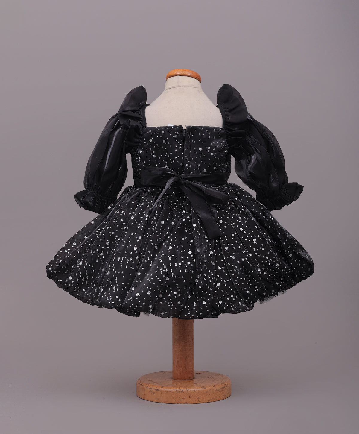 Enfance Full Sleeves Floral Applique Detailed Net Dress - Black