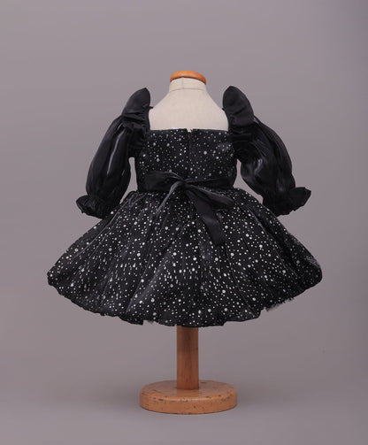 Enfance Full Sleeves Floral Applique Detailed Net Dress - Black