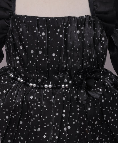 Enfance Full Sleeves Floral Applique Detailed Net Dress - Black