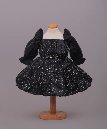Enfance Full Sleeves Floral Applique Detailed Net Dress - Black