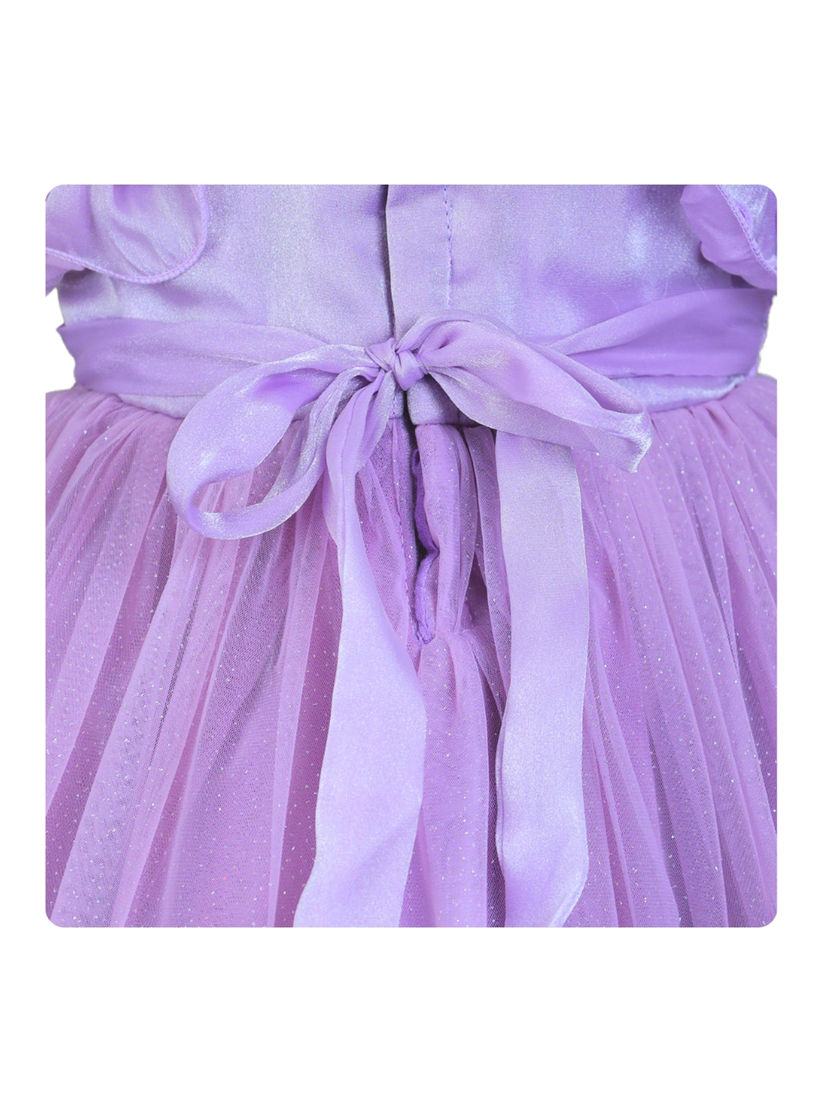 Enfance Flutter Sleeves Floral Detailed Flare Net Party Dress - Lavender