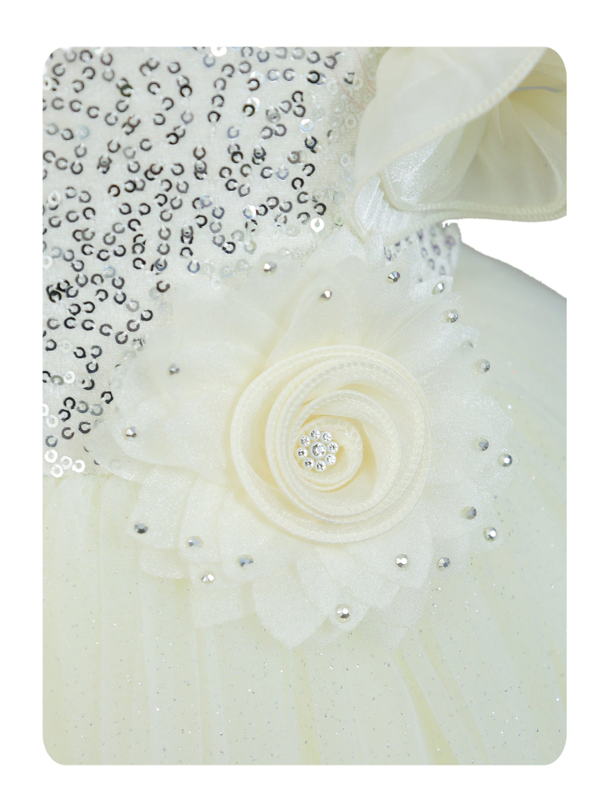 Enfance Flutter Sleeves Floral Detailed Flare Net Party Dress - Offwhite