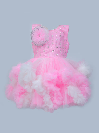 Enfance Sleeveless Embellished Tutu Dress with Ruffles - Pink