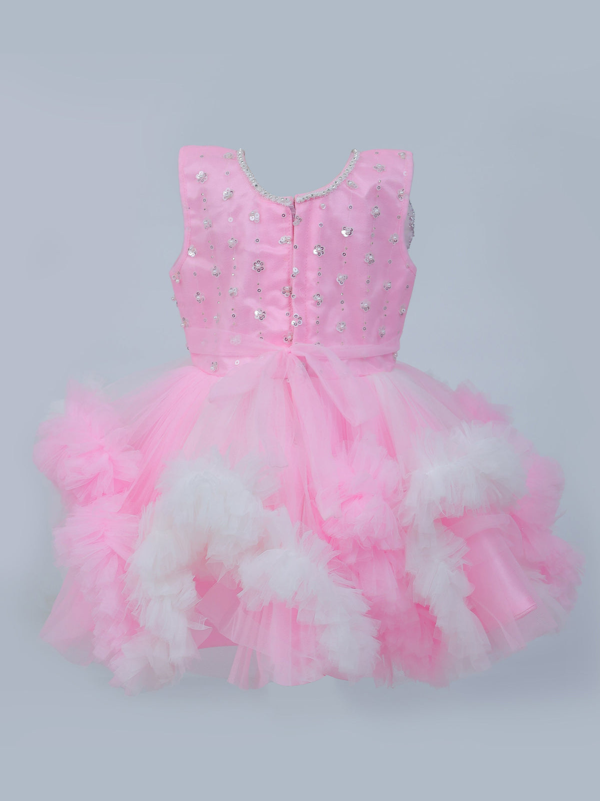 Enfance Sleeveless Embellished Tutu Dress with Ruffles - Pink