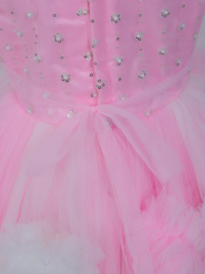 Enfance Sleeveless Embellished Tutu Dress with Ruffles - Pink