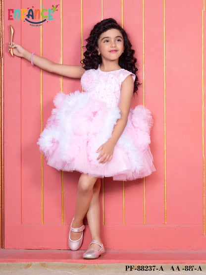 Enfance Sleeveless Embellished Tutu Dress with Ruffles - Pink