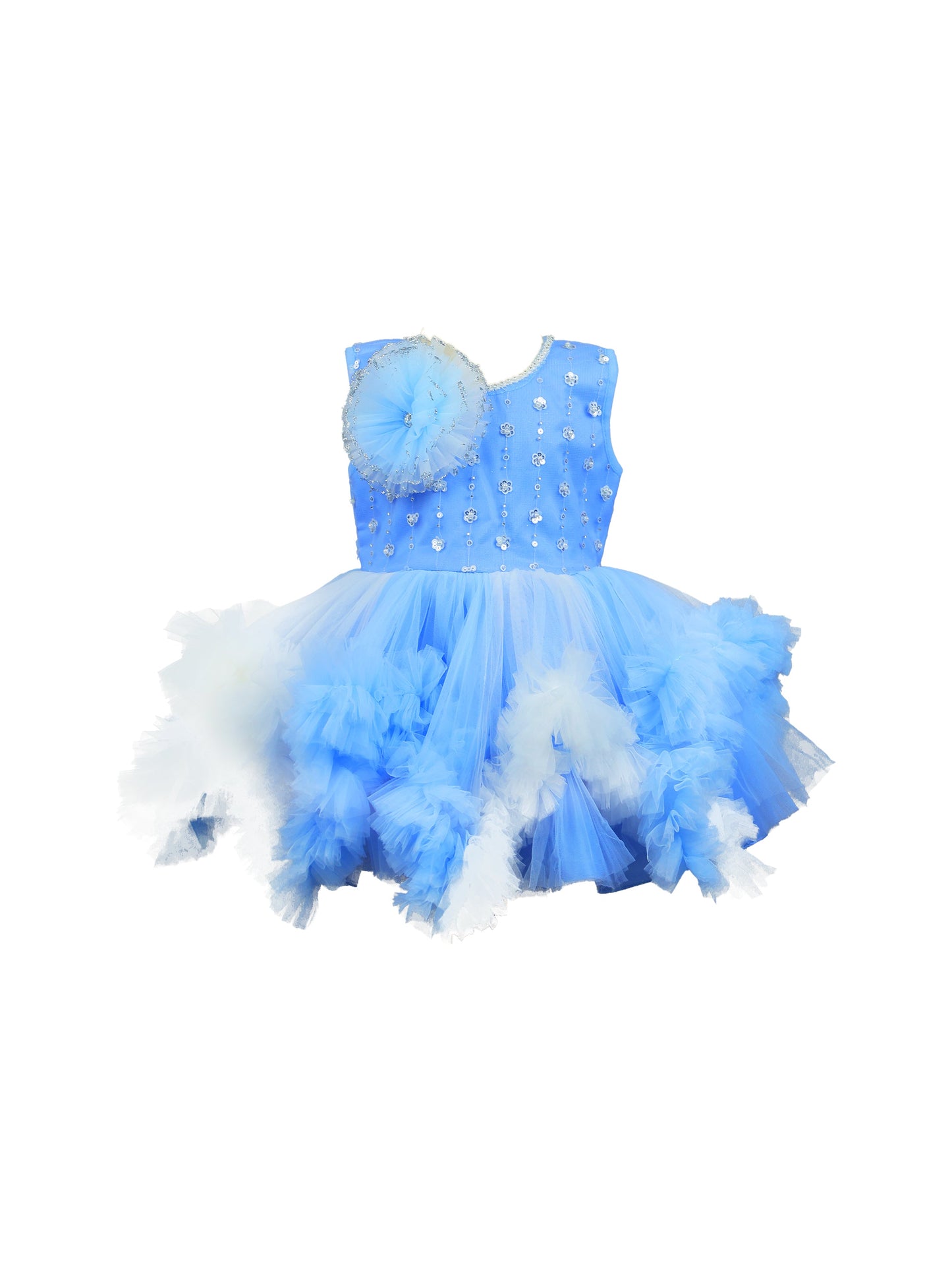 Enfance Sleeveless Embellished Tutu Dress with Ruffles - Ferozi