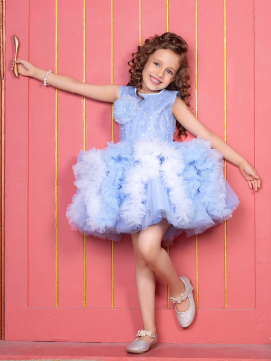 Enfance Sleeveless Embellished Tutu Dress with Ruffles - Ferozi