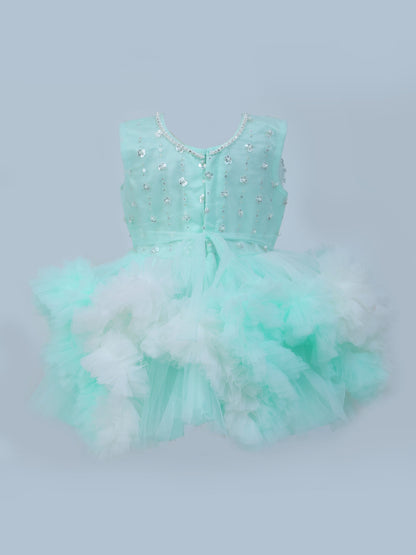 Enfance Sleeveless Embellished Tutu Dress with Ruffles - C.Green