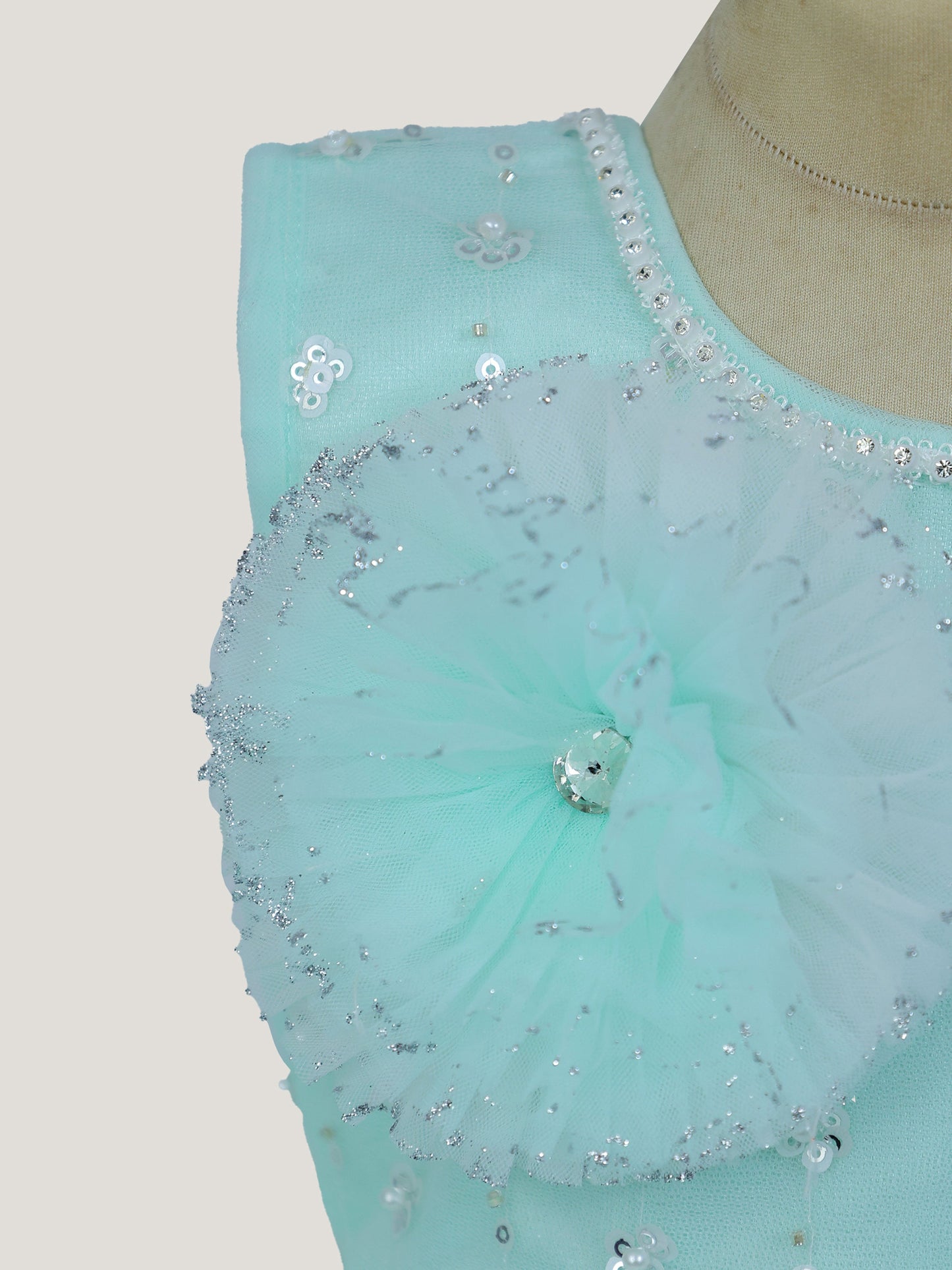 Enfance Sleeveless Embellished Tutu Dress with Ruffles - C.Green