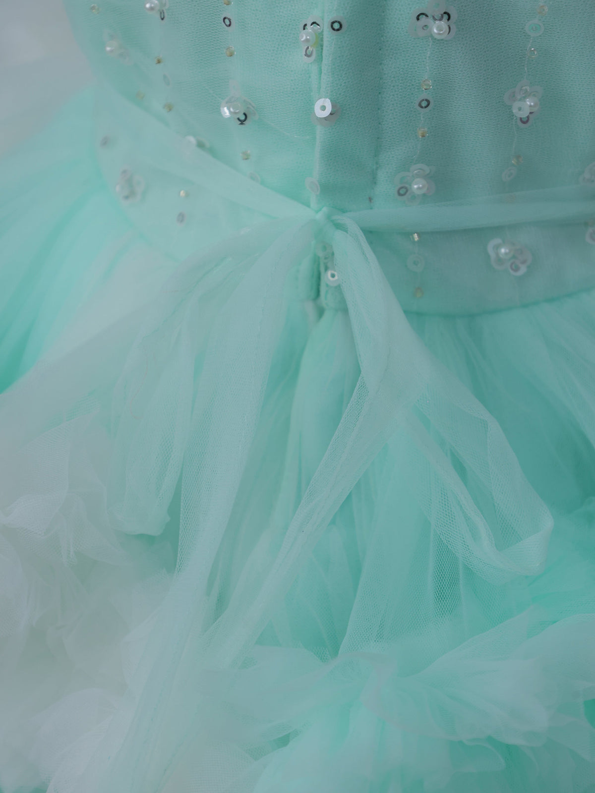 Enfance Sleeveless Embellished Tutu Dress with Ruffles - C.Green
