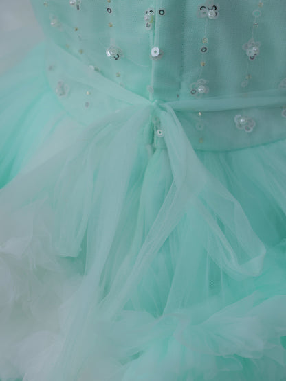 Enfance Sleeveless Embellished Tutu Dress with Ruffles - C.Green