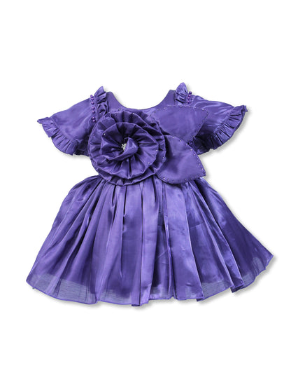 Enfance Short Sleeve Floral Detailed Flare Net Party Dress - Purple