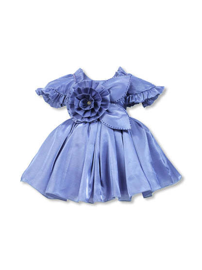 Enfance Short Sleeve Floral Detailed Flare Net Party Dress - Grey