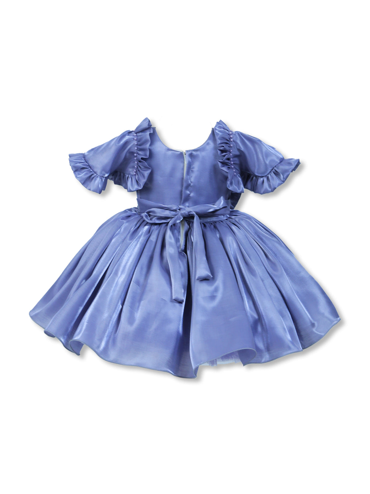 Enfance Short Sleeve Floral Detailed Flare Net Party Dress - Grey