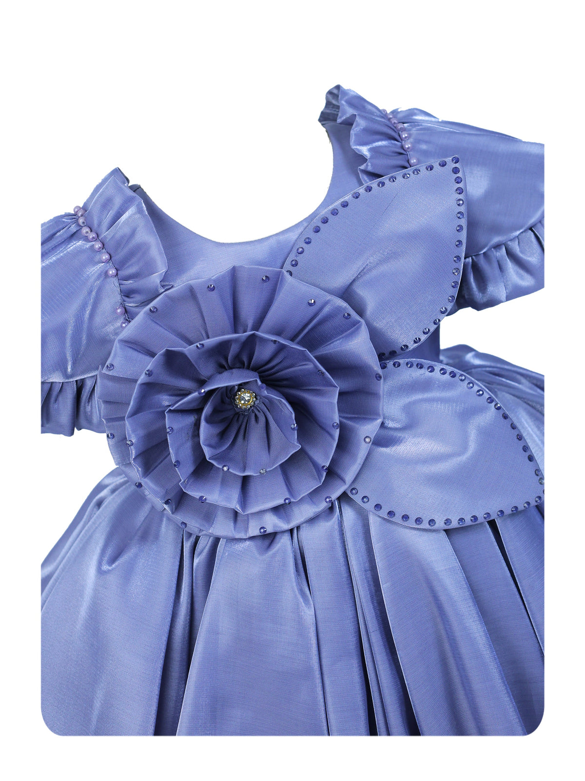 Enfance Short Sleeve Floral Detailed Flare Net Party Dress - Grey