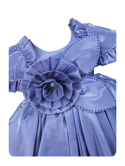 Enfance Short Sleeve Floral Detailed Flare Net Party Dress - Grey