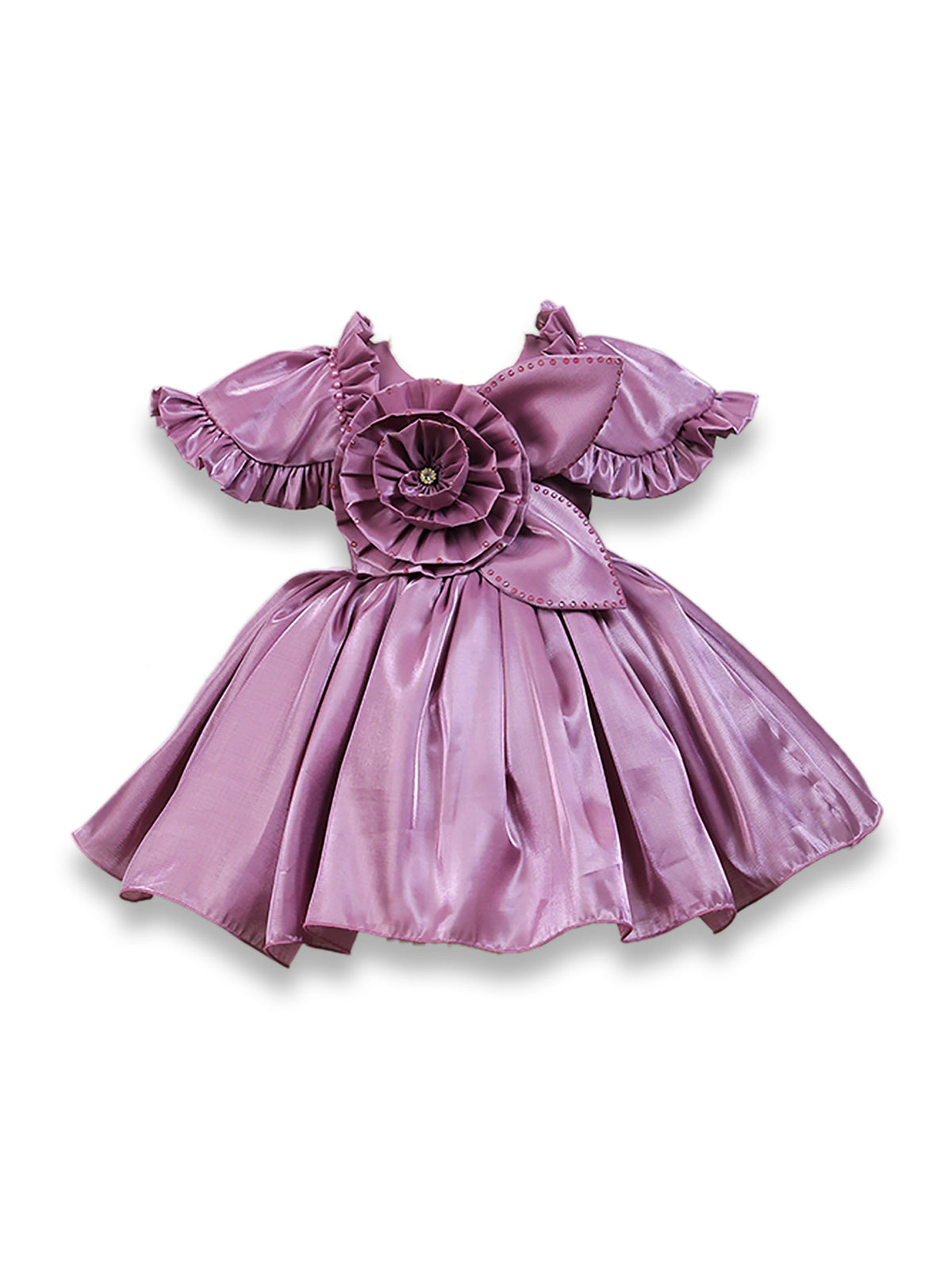 Enfance Short Sleeve Floral Detailed Flare Net Party Dress - Lilac