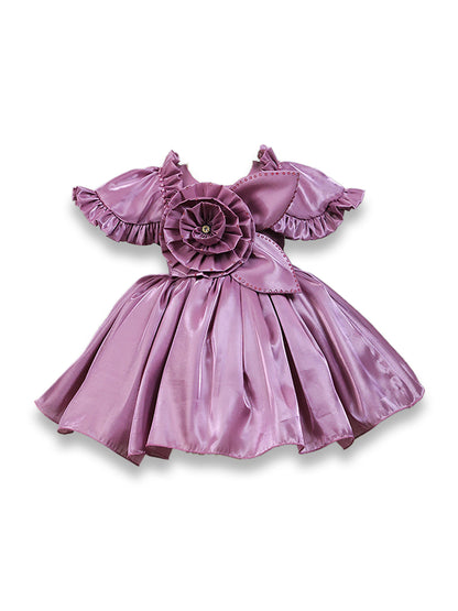 Enfance Short Sleeve Floral Detailed Flare Net Party Dress - Lilac