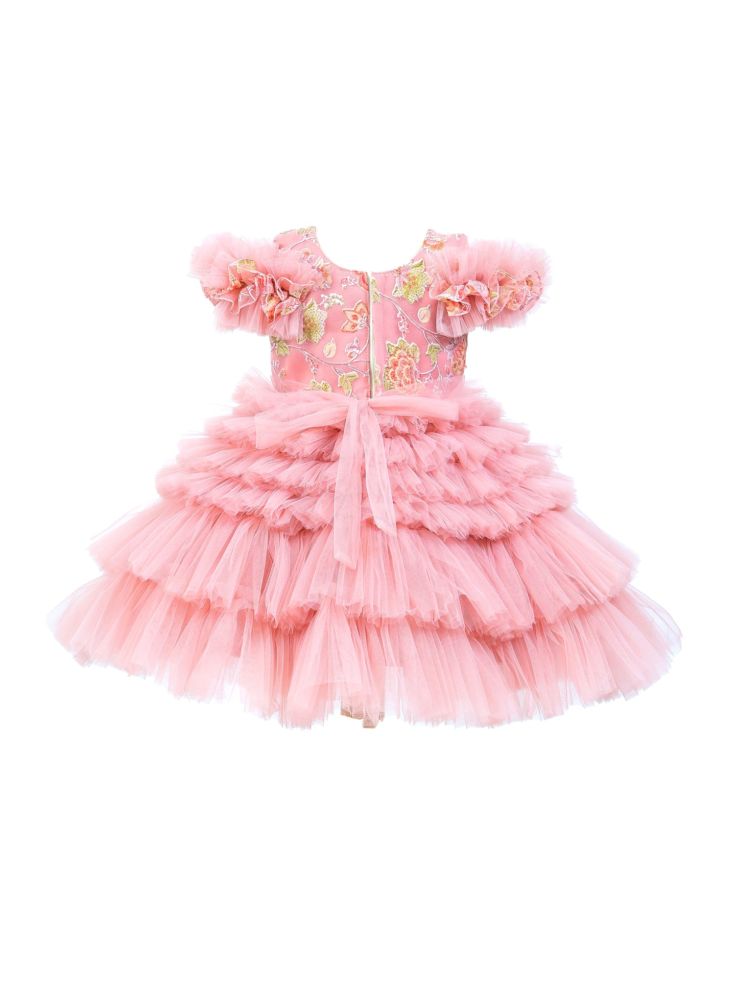 Enfance Short Sleeve Sequins Embellished Layered Party Net Dress - Onion Pink
