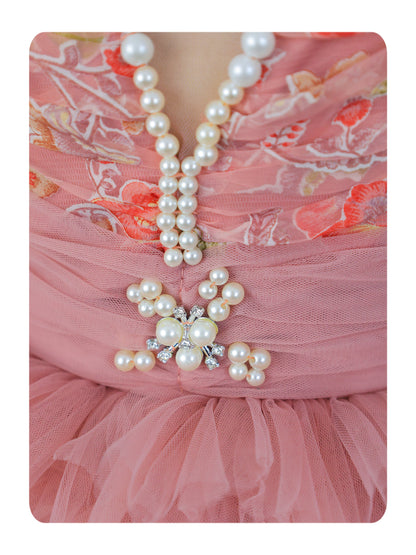 Enfance Short Sleeve Sequins Embellished Layered Party Net Dress - Onion Pink