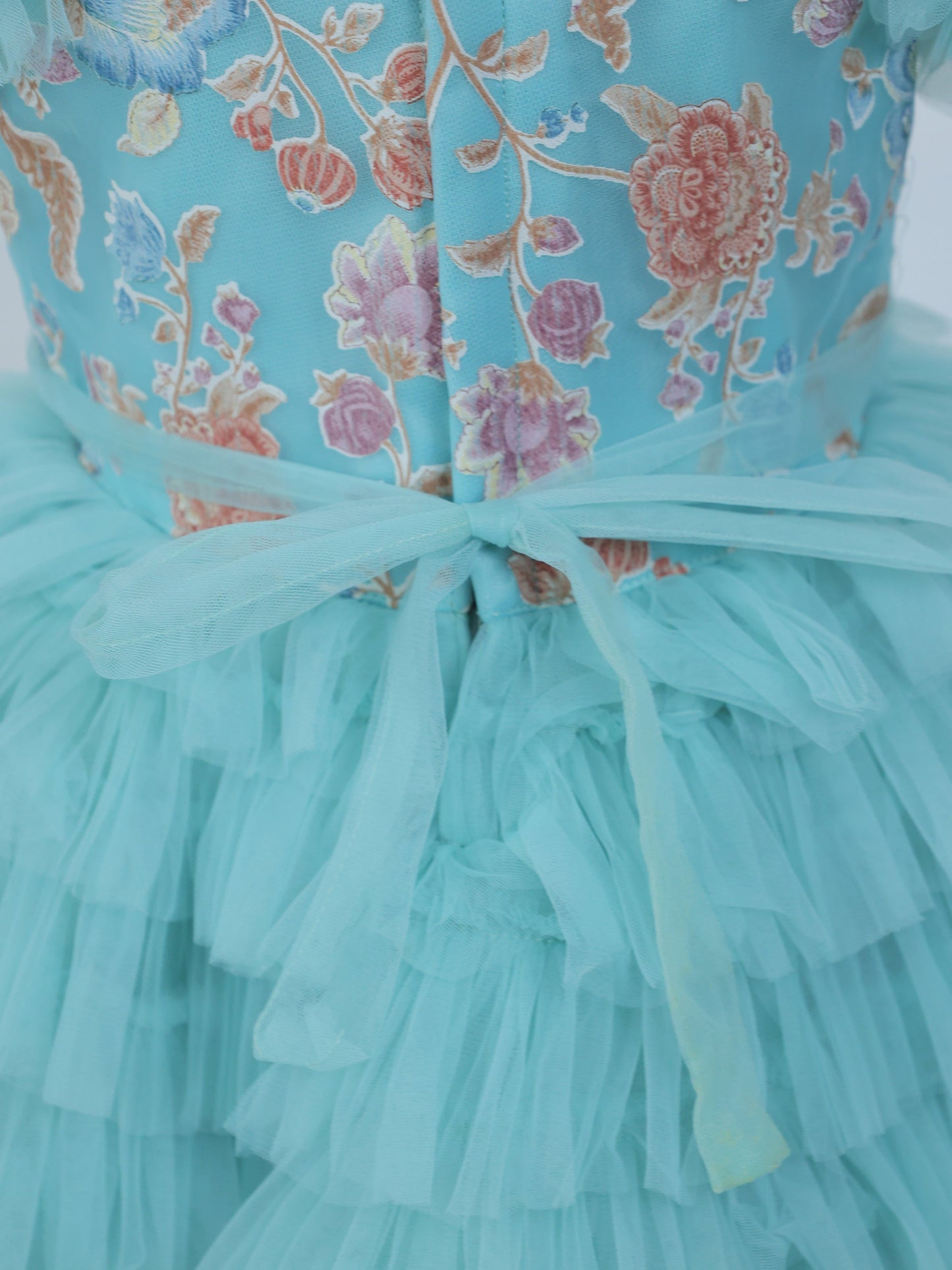 Enfance Short Sleeve Sequins Embellished Layered Party Net Dress - S.Green