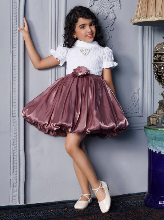Enfance Half Sleeves Floral Applique & Pearl Embellished Pleated Dress - Brown