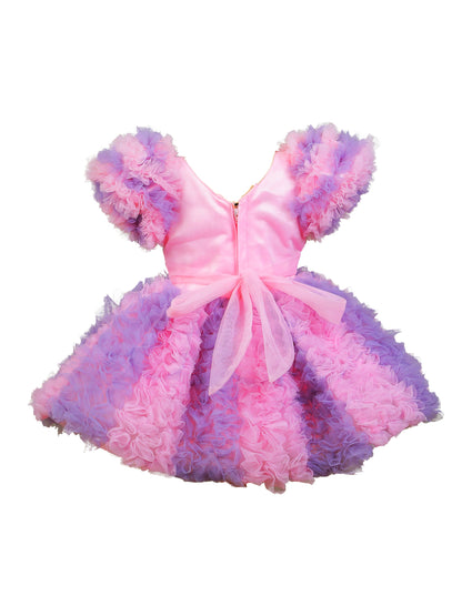 Enfance Short Sleeve Embellished Layered Party Net Dress  Pink