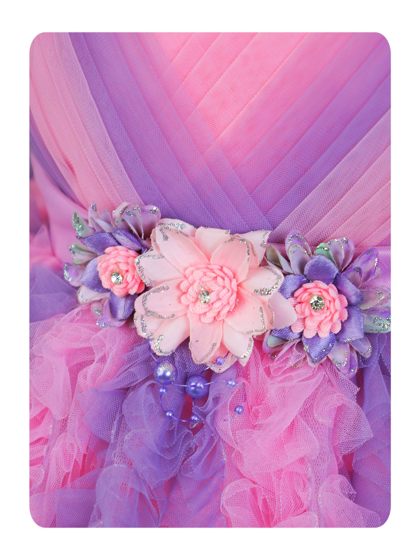 Enfance Short Sleeve Embellished Layered Party Net Dress  Pink
