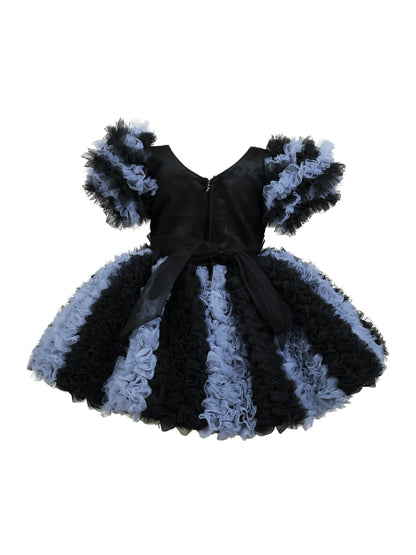 Enfance Short Sleeve Embellished Layered Party Net Dress  Black