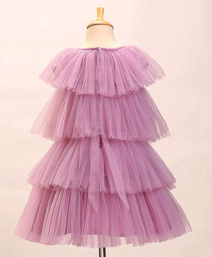 Enfance Cap Sleeves All Over Butterfly Applique Embellished Layered Dress-O.Pink