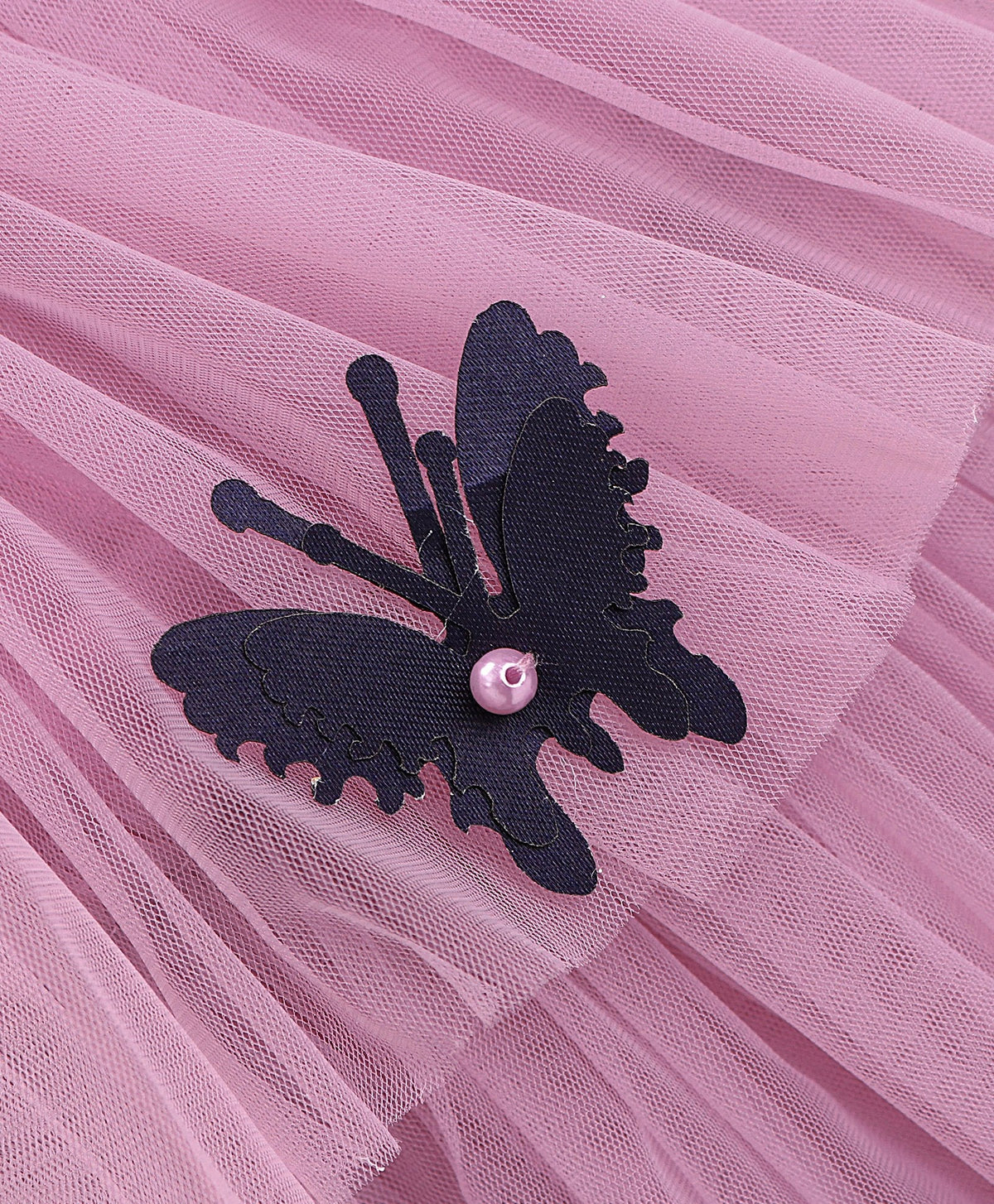 Enfance Cap Sleeves All Over Butterfly Applique Embellished Layered Dress-O.Pink