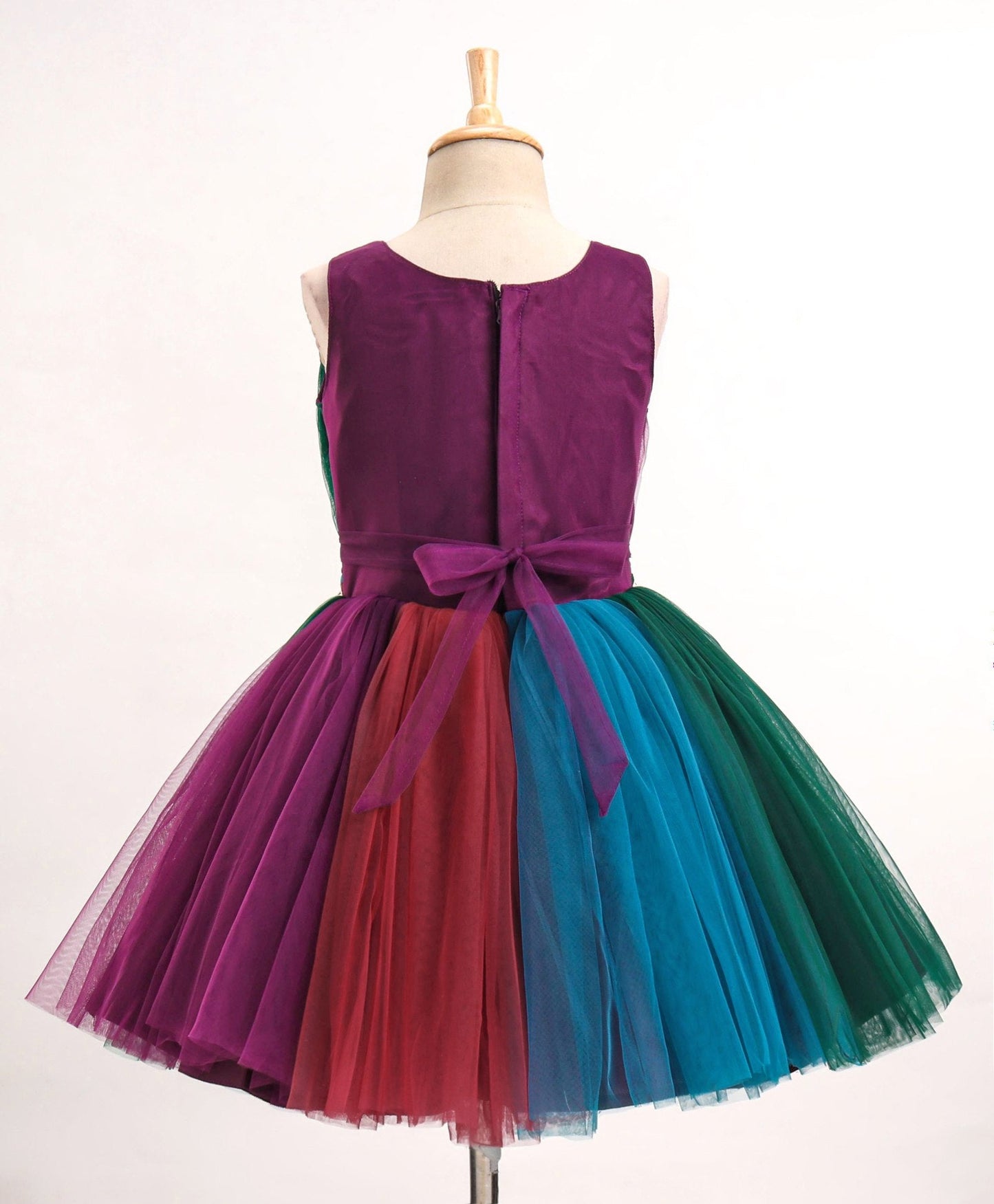 Enfance Sleeveless Mesh Yoke Dress With Flower Applique-Wine