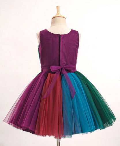 Enfance Sleeveless Mesh Yoke Dress With Flower Applique-Wine