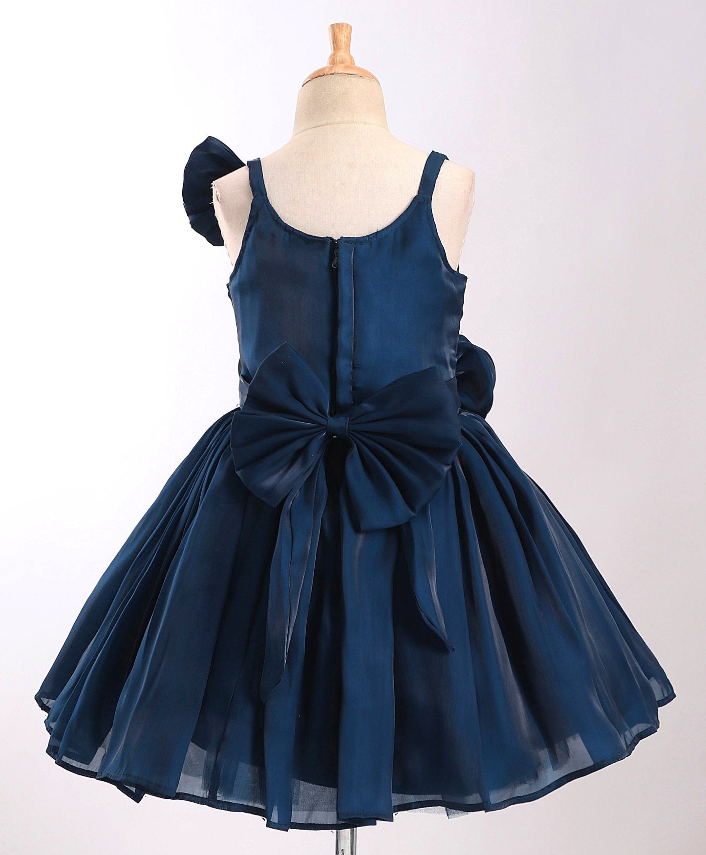 Enfance Sleeveless Rose Applique Dress With Hair-Bow-P.Blue