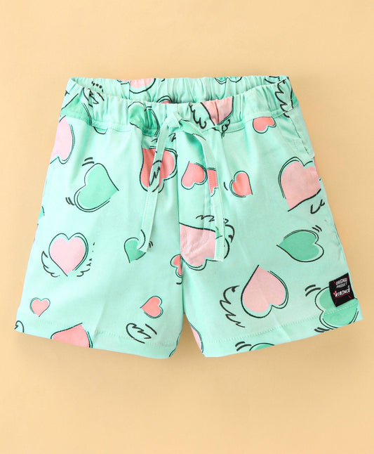 Enfance Heart Print Shorts-S.Green