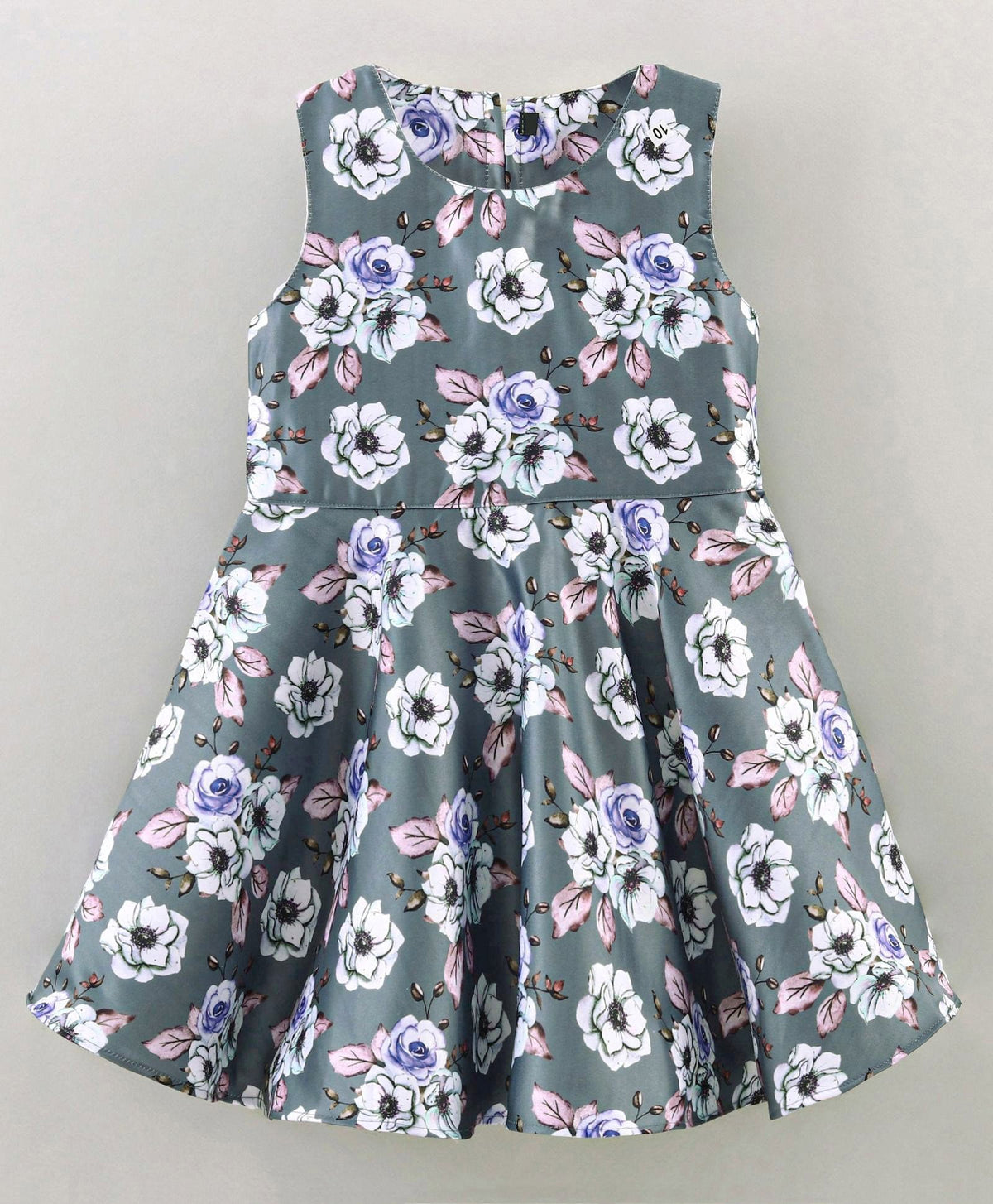 Enfance Floral Print Dress With Puff Sleeves Shrug-Grey