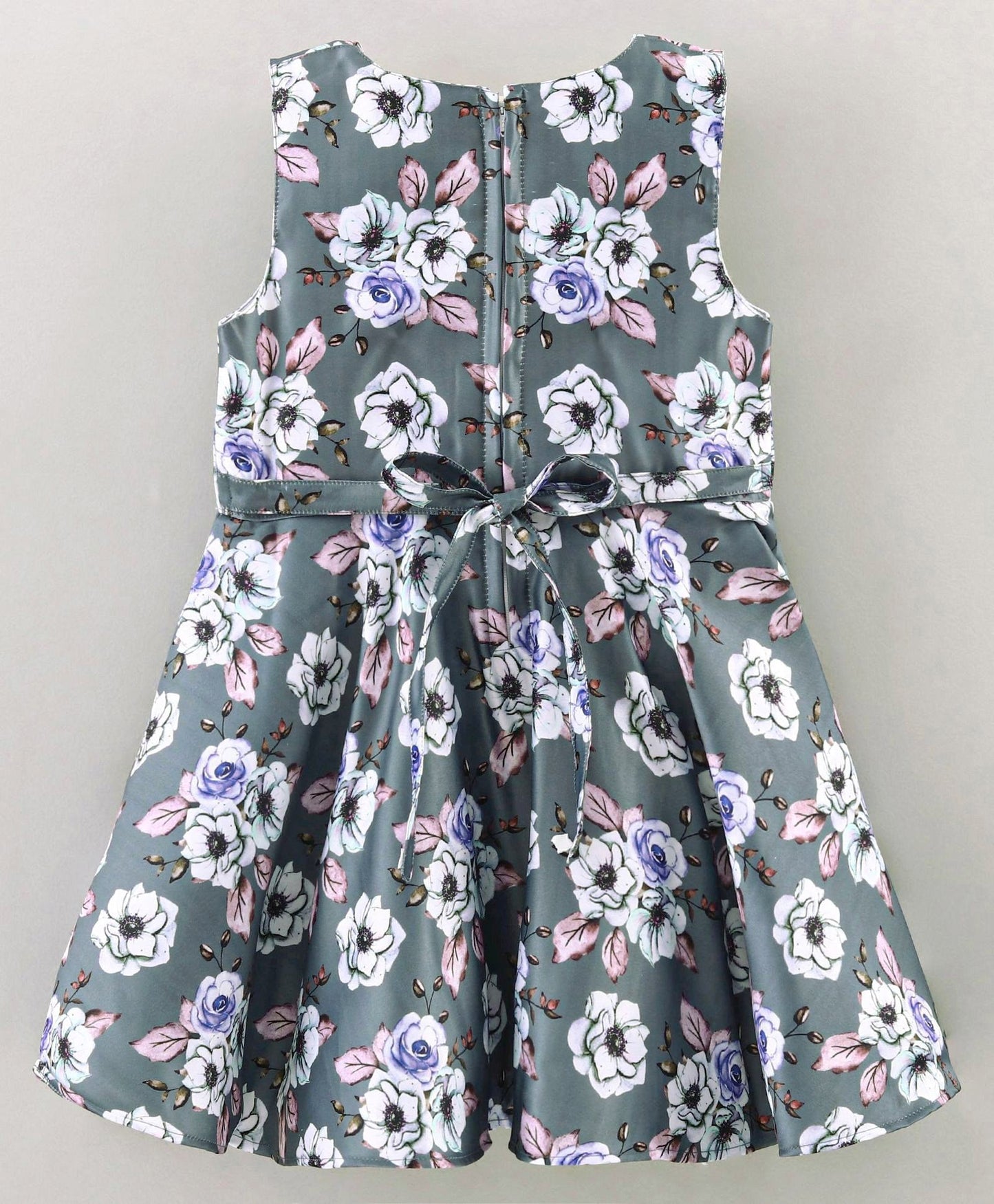 Enfance Floral Print Dress With Puff Sleeves Shrug-Grey