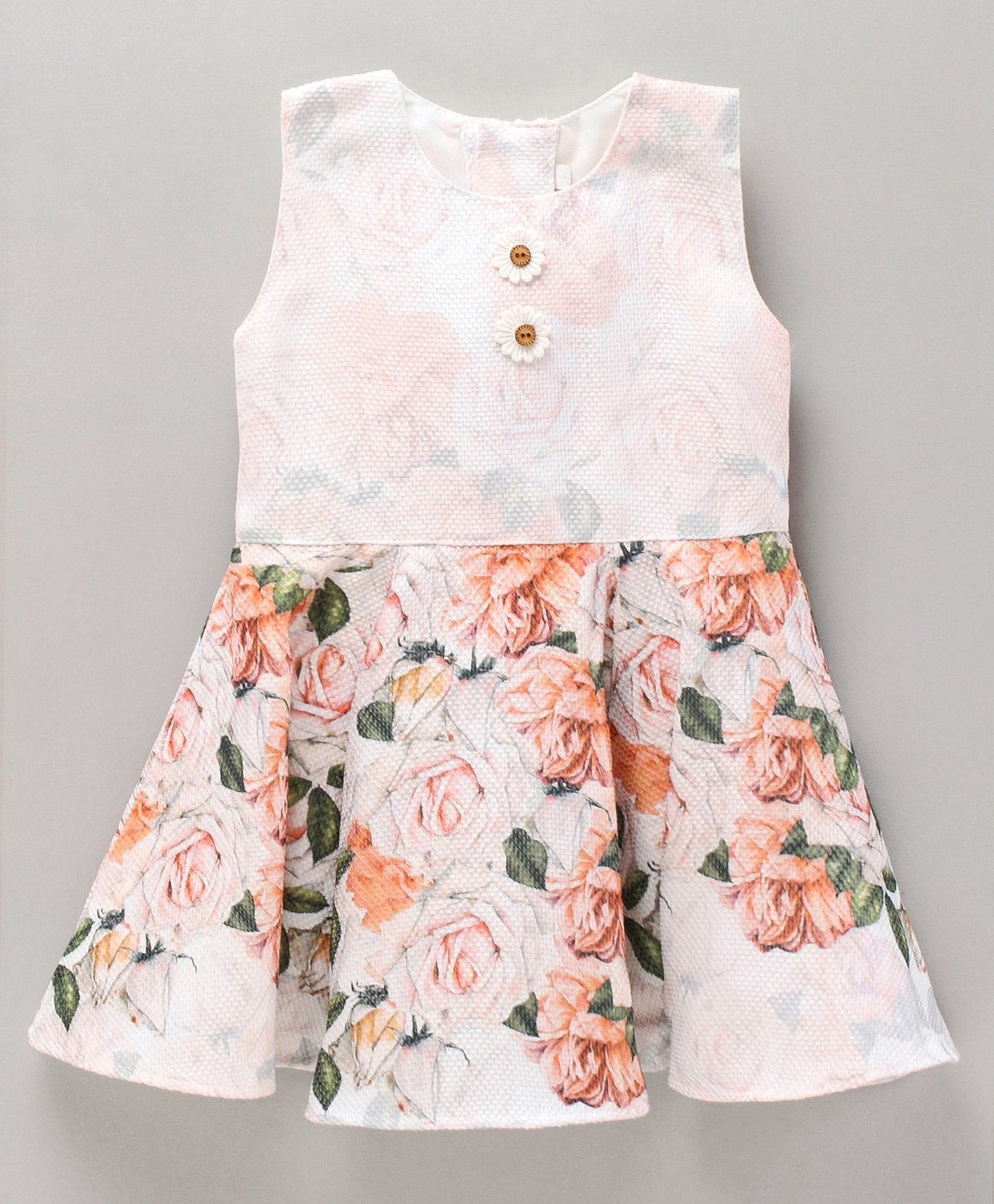 Enfance Floral Print Dress With Puff Sleeves Shrug -Cream
